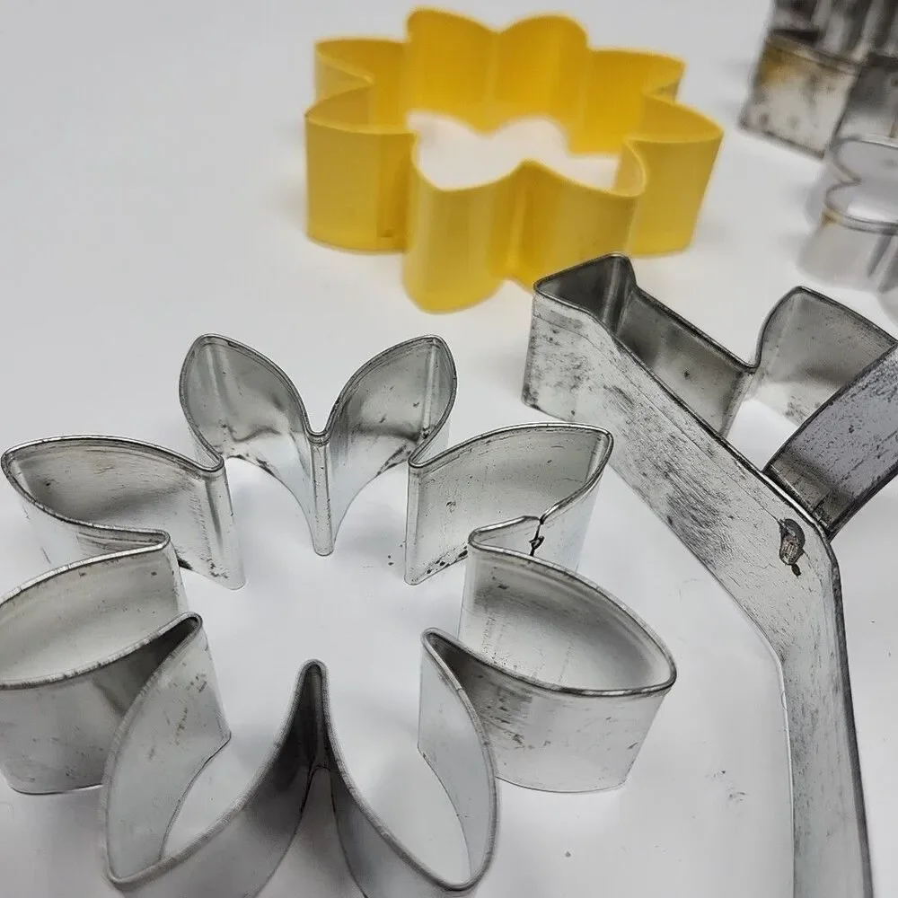 Vintage Metal Cookie Cutter Lot of 11 Spring Bunny Chick Flowers Frog Dragonfly
